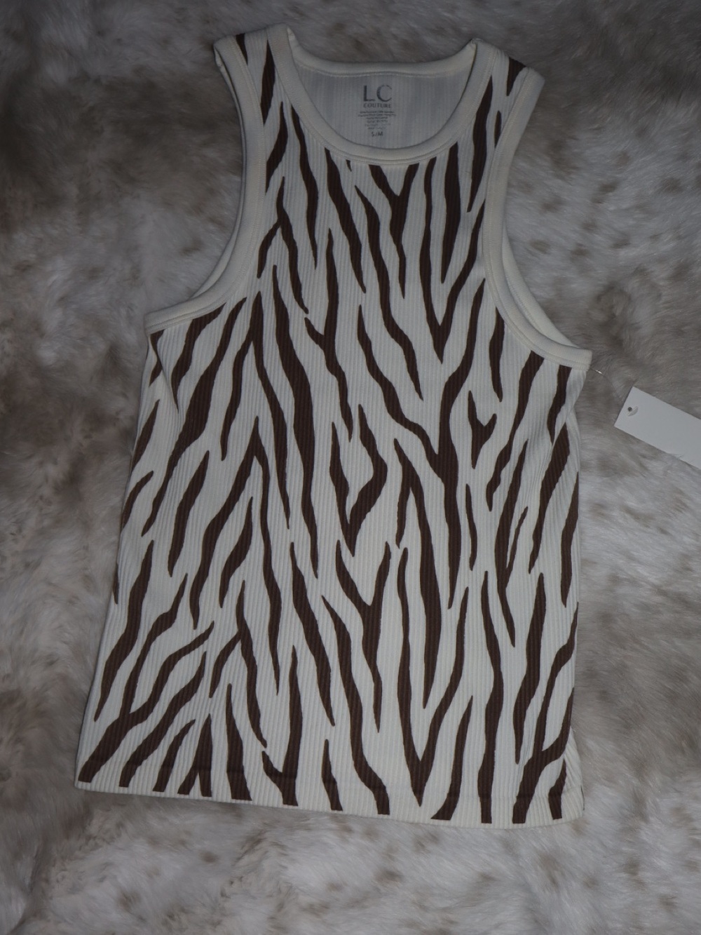 LC Cream & Brown Zebra Ribbed Tank